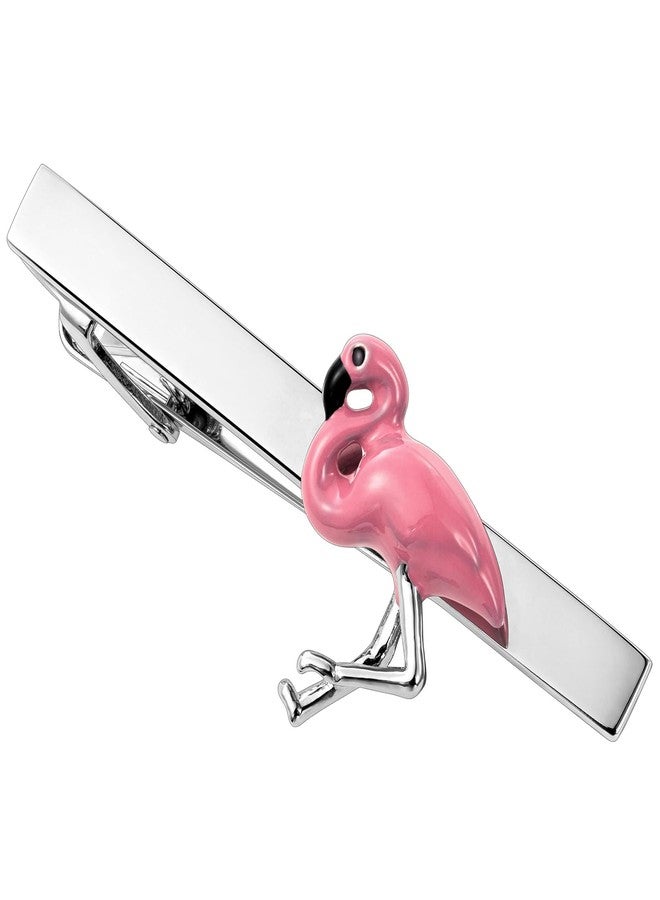 HAWSON 2.2 Inch Men's Tropical Flamingo Tie Clip Silver Tie Bar for Beach Weddings, Resort Parties, Fashion Events Pink Coral Groomsmen Accessories & Luxury Resort Gifts - Image 1