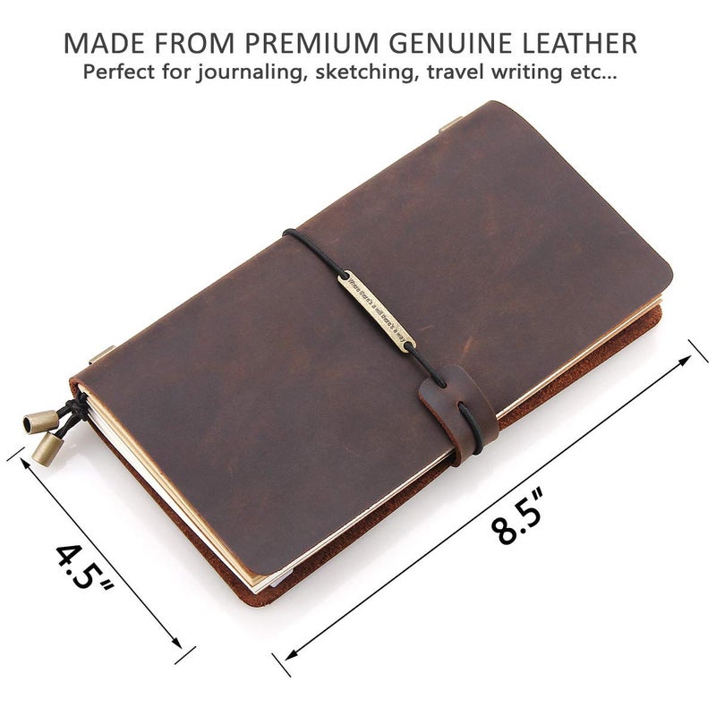 Robrasim Leather Writing Journal Notebook Refillable, Handmade Travelers Notebook for Men & Women, Perfect for Writing, Gifts, Travelers, Standard Size 8.5" x 4.5" Inches - Coffee - Image 2