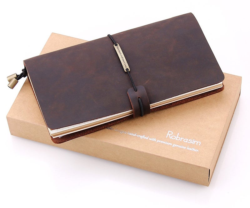 Robrasim Leather Writing Journal Notebook Refillable, Handmade Travelers Notebook for Men & Women, Perfect for Writing, Gifts, Travelers, Standard Size 8.5" x 4.5" Inches - Coffee - Image 3