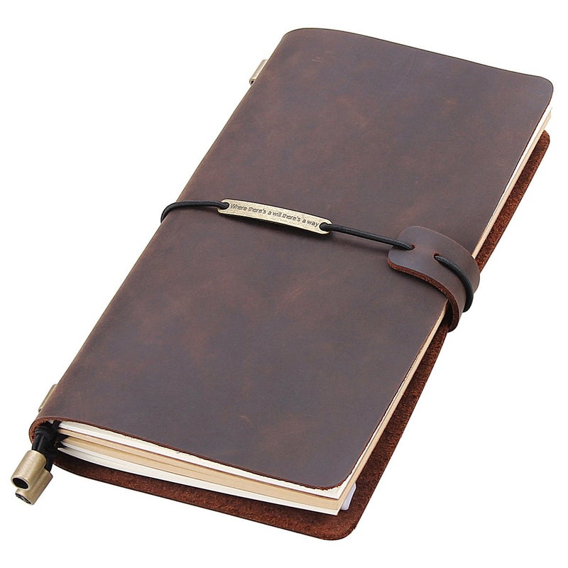 Robrasim Leather Writing Journal Notebook Refillable, Handmade Travelers Notebook for Men & Women, Perfect for Writing, Gifts, Travelers, Standard Size 8.5" x 4.5" Inches - Coffee - Image 1