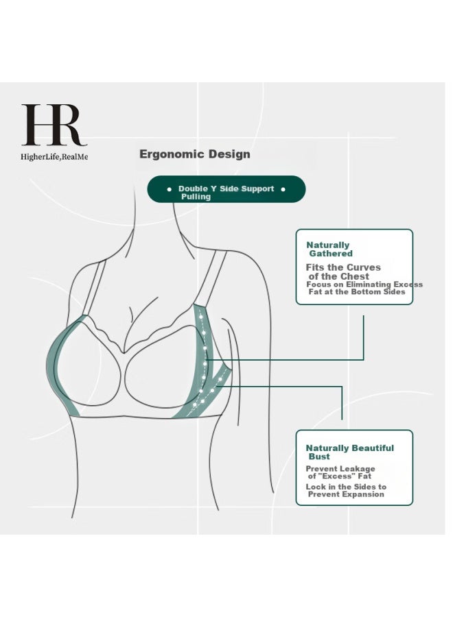 Hr Women's Bra Small Chest No Trace Push-up Bra Lift Side Milk Peach Chest Black S - Image 1