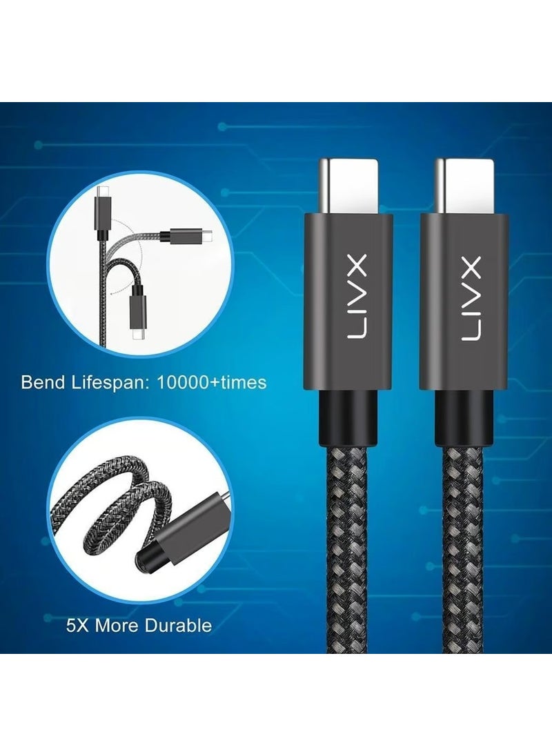 Livx - Solid 100W 5A Type C To Apple iPhone 15 Plus Pro Max Fast Charging and Data Cable Rope Braided Space Gray 50 cm - Image 1