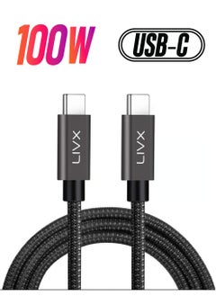 Livx Solid 100W 5A Type C To Apple iPhone 15 Plus Pro Max Fast Charging and Data Cable Rope Braided Space Gray 50 cm  - Image 1