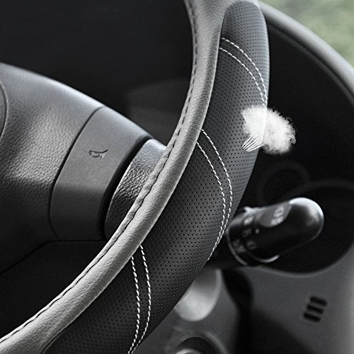 Elantrip Sport Leather Steering Wheel Cover 14 1/2 inch to 15 inch Universal, Padded Soft Grip Breathable for Car Truck SUV Jeep, Anti Slip Odorless Black and Gray - Image 2