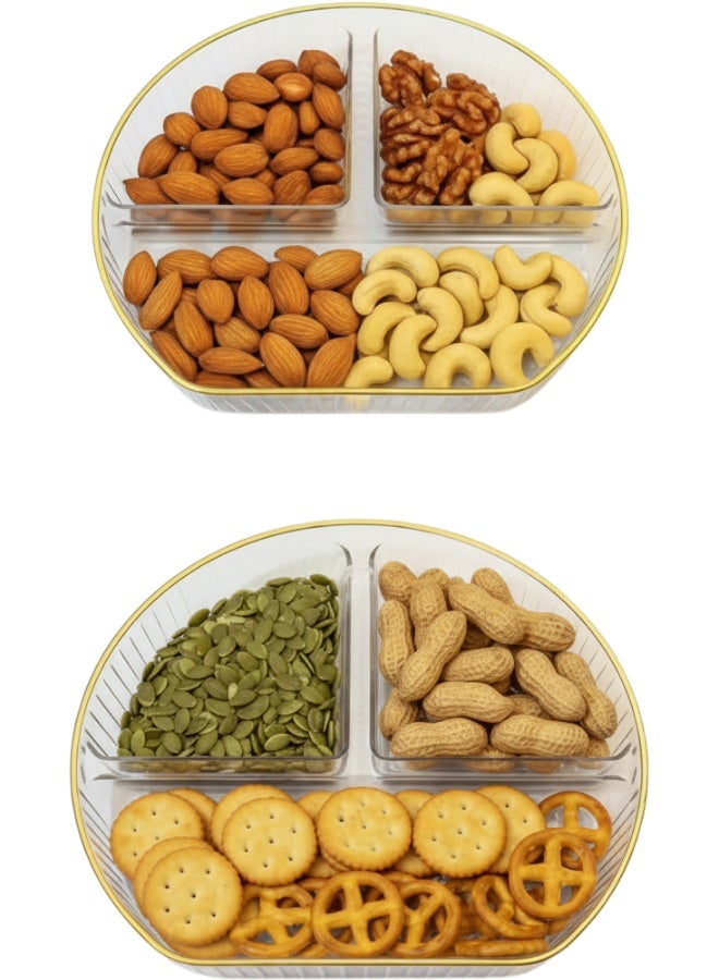 Gold Rim Acrylic Serving Tray 26cm, Divided 3-Section Snack and Nut Plate, Stylish Appetizer Tray for Home, Parties, Dining, and Entertaining-2pcs - Image 1