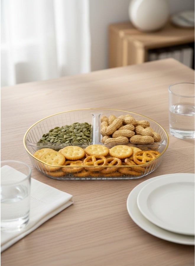 Gold Rim Acrylic Serving Tray 26cm, Divided 3-Section Snack and Nut Plate, Stylish Appetizer Tray for Home, Parties, Dining, and Entertaining-2pcs - Image 3