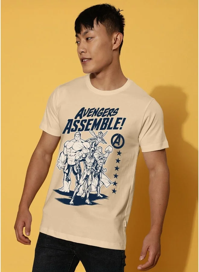 فيردو Veirdo® Official Marvel Merchandise for Men's 100% Cotton Graphic Print Regular Fit Round Neck T-Shirt Swan White Colour in XL Size