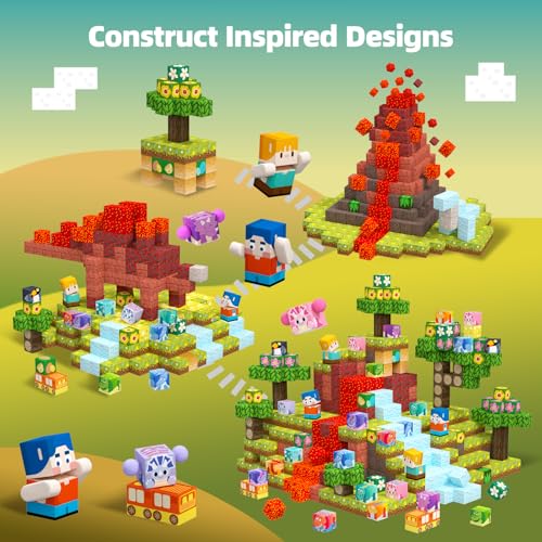 GobiDex 100PCS Magnetic Building Blocks Volcano Dinosaur Set for Toddler Sensory STEM Toys for Kids Ages 35 57 48 Birthday Gifts for 3 Year Old Boys Girls Kids - Image 5
