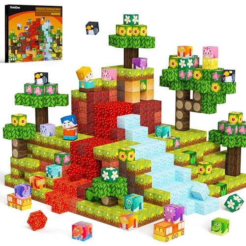 GobiDex 100PCS Magnetic Building Blocks Volcano Dinosaur Set for Toddler Sensory STEM Toys for Kids Ages 35 57 48 Birthday Gifts for 3 Year Old Boys Girls Kids - Image 1