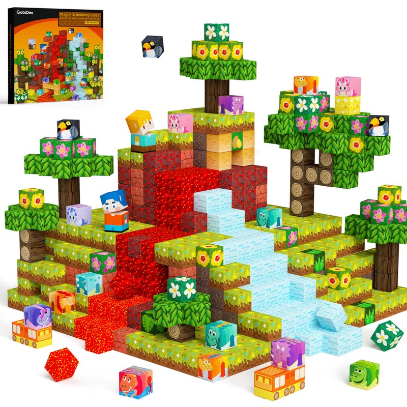 GobiDex 100PCS Magnetic Building Blocks Volcano Dinosaur Set for Toddler Sensory STEM Toys for Kids Ages 35 57 48 Birthday Gifts for 3 Year Old Boys Girls Kids - Image 3