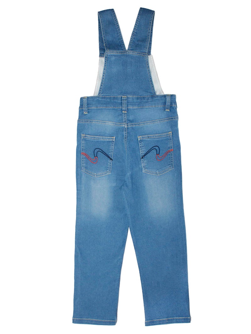 KiddoPanti Boys Solid Denim Dungaree Pant,Lt Wash,6-8Y - Image 3