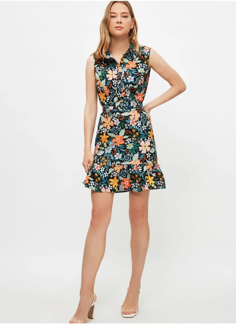 trendyol Floral Print Pleated Dress