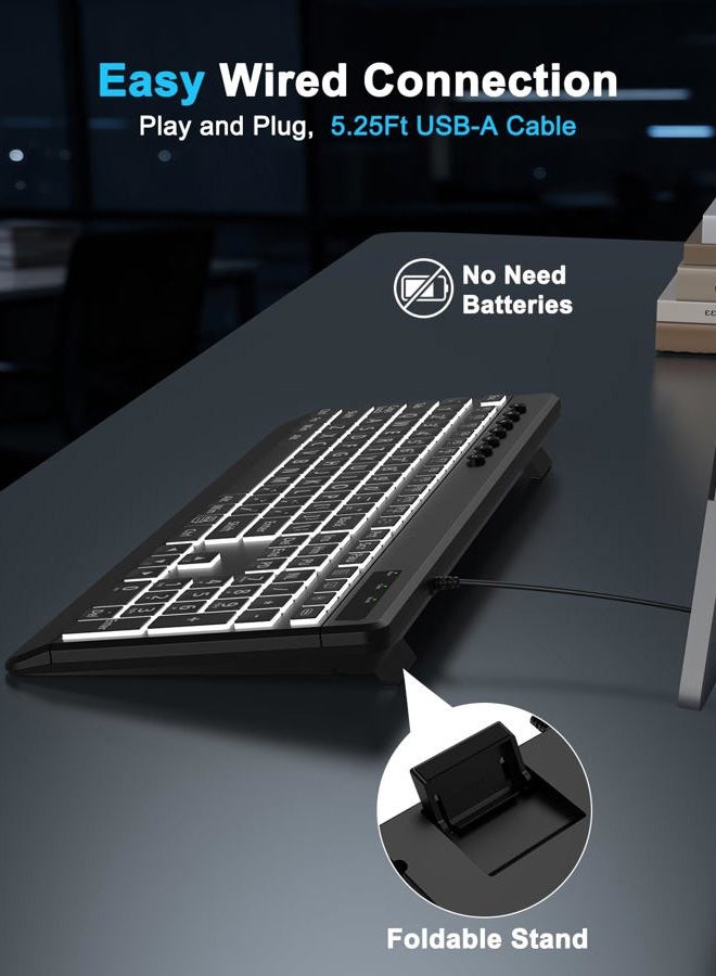 EDJO Large Print Backlit Wired Keyboard, Light Up USB Keyboard with 7-Colors Backlight, Oversize Letters Keys Full Size Computer Keyboard Compatible for Windows, Laptop, PC - Image 5