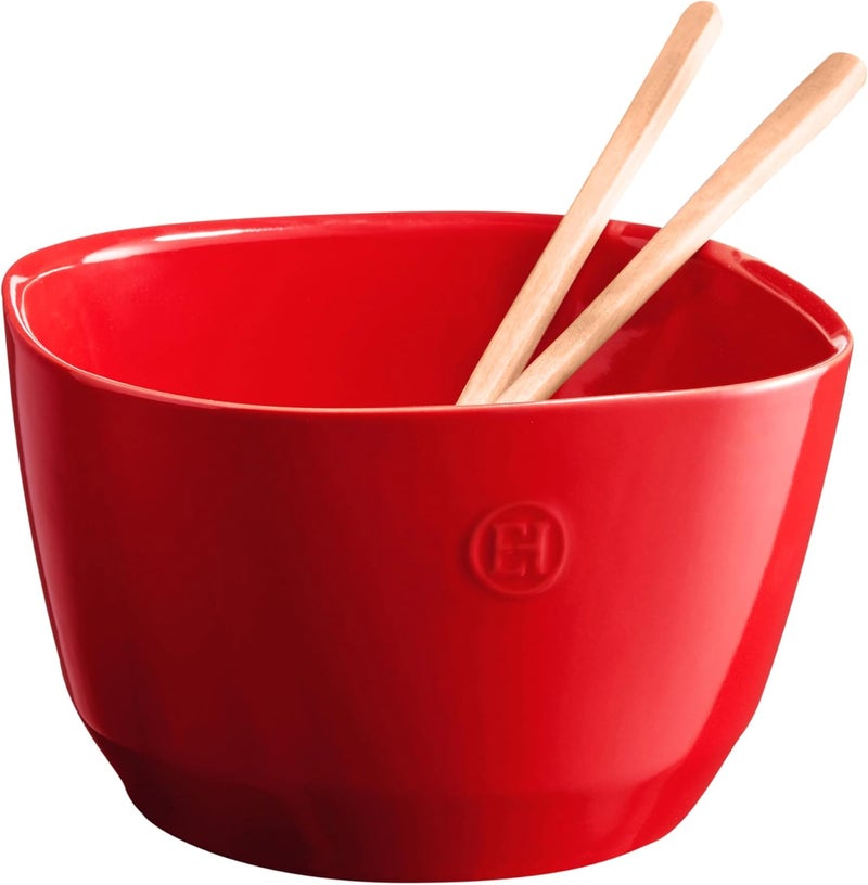 Emile Henry وعاء سلطة متوسط من إميل هنري مصنوع في فرنسا من السيراميك 875x 86x 55 35Qt بورغندي - Image 2