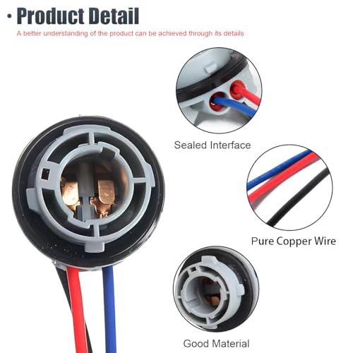 ZIMISI 2PCS 1157 LED Bulb Socket Plug, Turn Signal Brake Light Tail Light Socket Harness, Waterproof LED Bulb Base Plug Connector, Wire Harness Pigtail Socket Replacement for Most Cars - Image 3