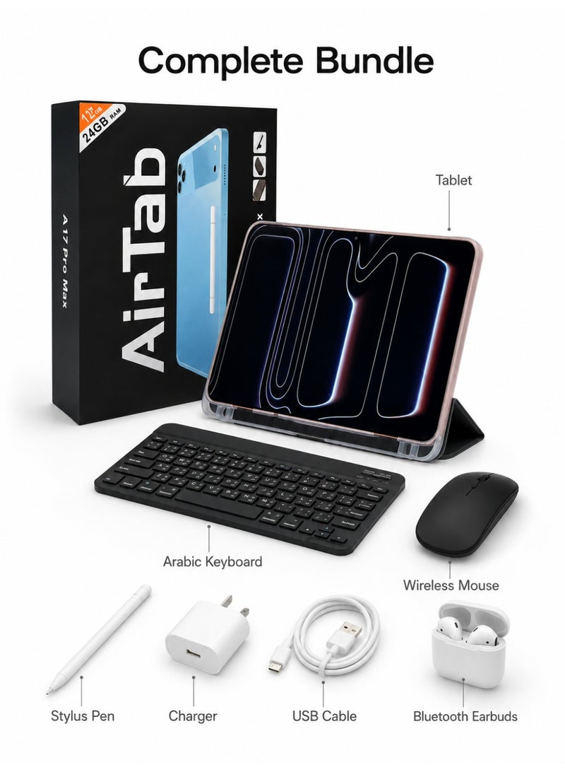AIR TAB A17 Pro Max 10.1-Inch FHD Kids Tablet with Arabic Keyboard, Wireless Mouse, Stylus, Bluetooth Headset, Case and Charger - Image 3