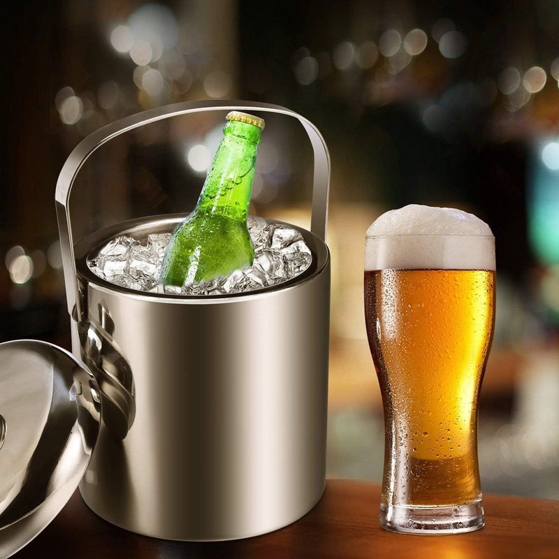 Oban Stainless Steel Silver Double Wall Ice Bucket with Lid - Image 4