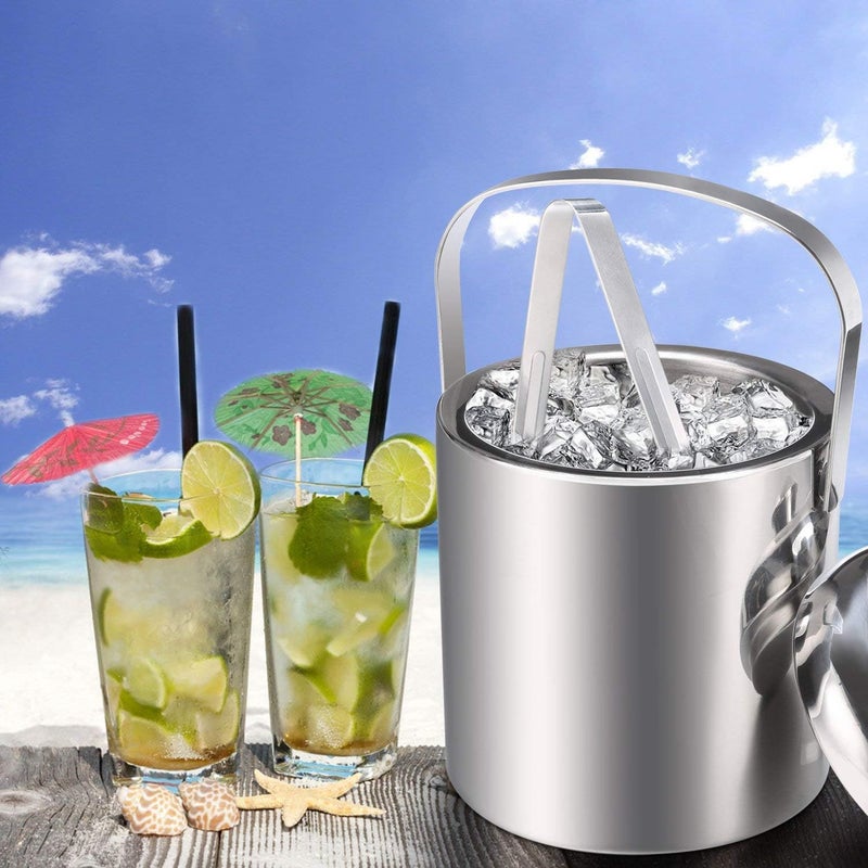 Oban Stainless Steel Silver Double Wall Ice Bucket with Lid - Image 2