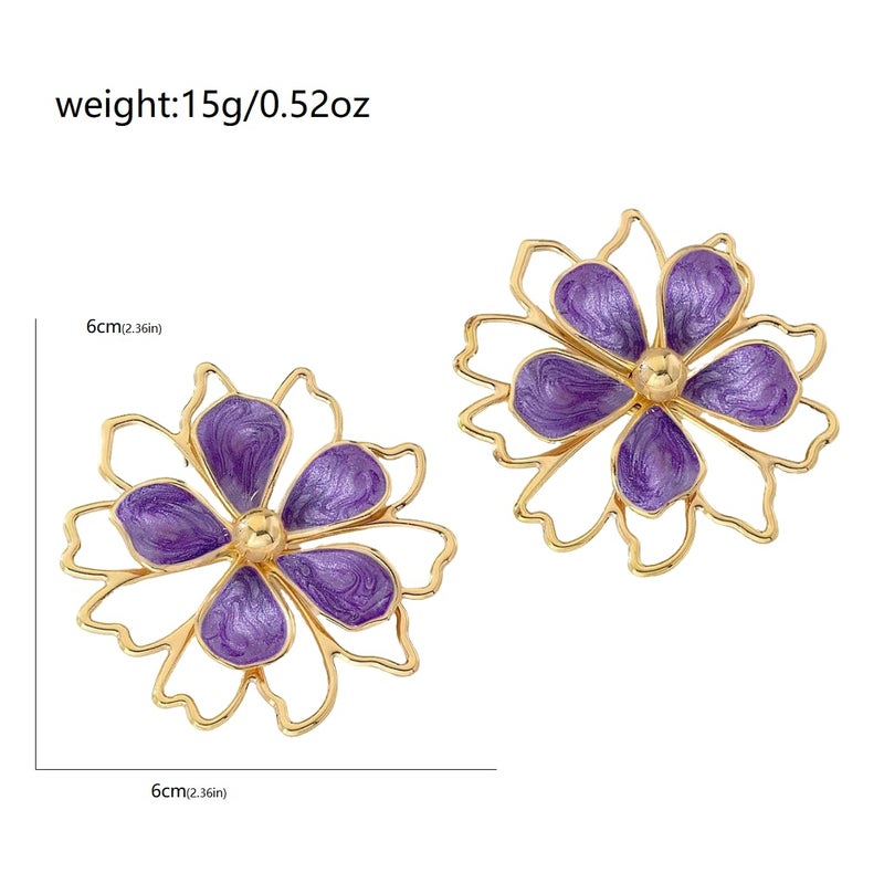 Decixde Gold Big Flower Dangle Earrings Boho Large Flower Statement Earrings Irregular Petal Earring Unique Trendy Wedding Holiday Jewelry(purple) - Image 5