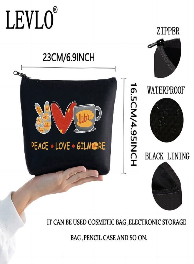 LEVLO Funny Girls Inspired Cosmetic Bag Luke's Fans Gift Peace Love Luke's Makeup Zipper Pouch Bag For Friend Family BFF (Peace Luke's Black) - Image 2