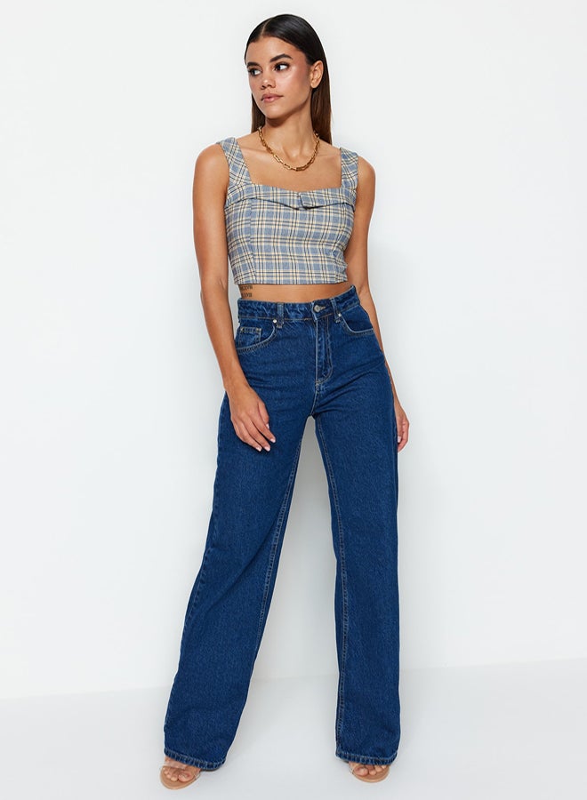 trendyol Dark Blue High Waist Wide Leg Jeans - Image 5