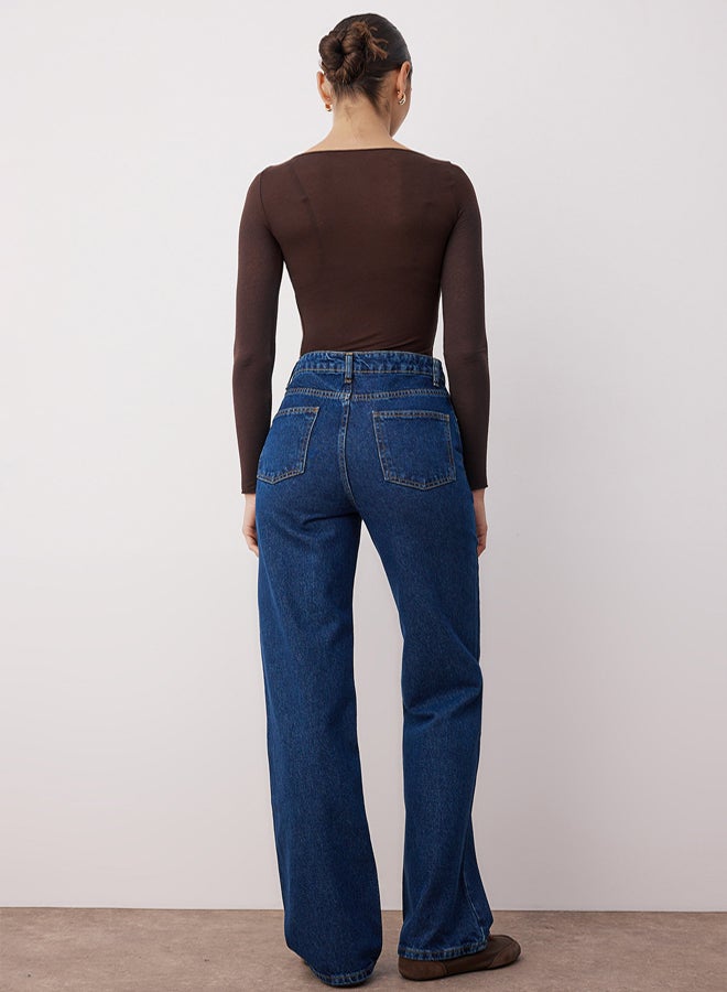 trendyol Dark Blue High Waist Wide Leg Jeans - Image 4