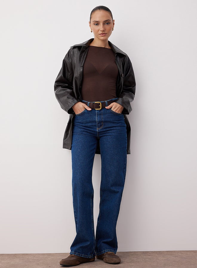 trendyol Dark Blue High Waist Wide Leg Jeans - Image 1
