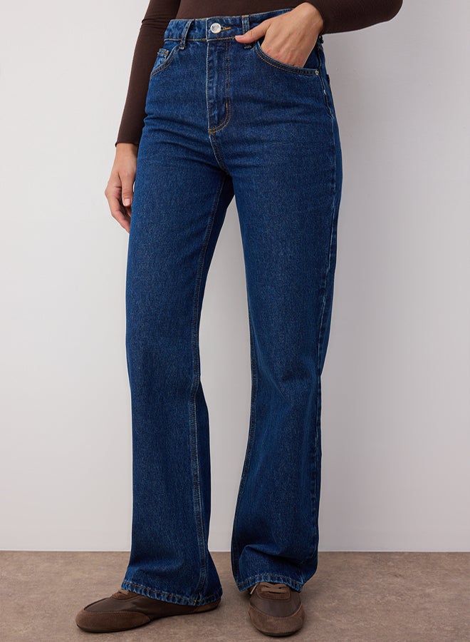 trendyol Dark Blue High Waist Wide Leg Jeans - Image 2