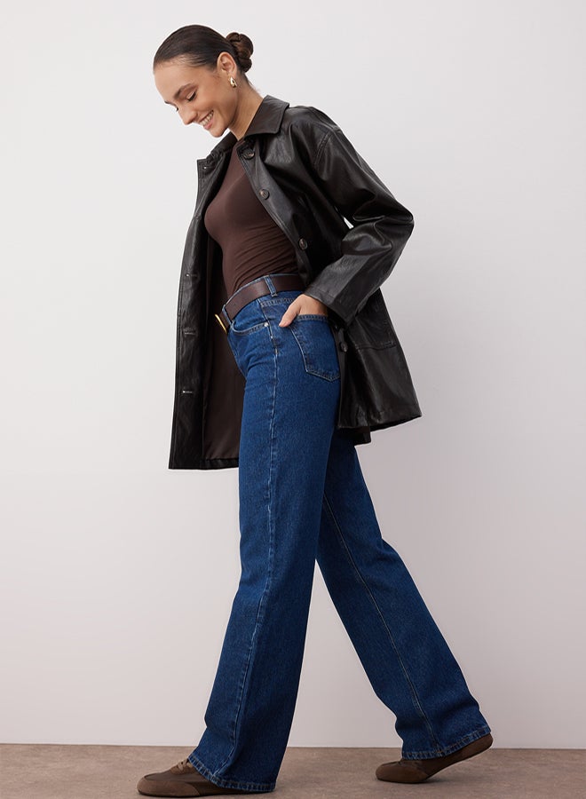trendyol Dark Blue High Waist Wide Leg Jeans - Image 2
