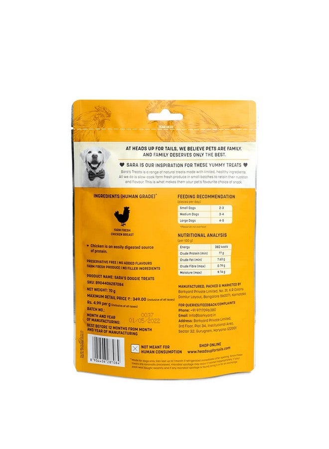 Heads Up for Tails Sara's Doggie Treats Chicken Jerky, Huft Non Veg Treats for Dogs - 70 g Each (Pack of 2) - Image 4