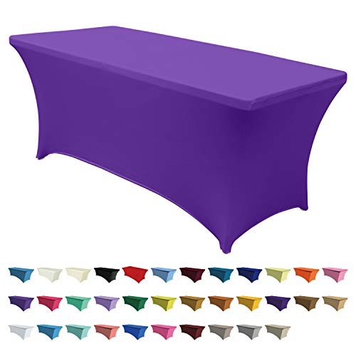 ABCCANOPY 6 FT Purple Spandex Table Cover Stretch Fitted Wrinkle Resistant Tablecloth Reuse for Rectangular Folding Table Patry Event Wedding Banquet Protector - Image 1