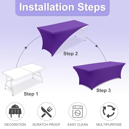 ABCCANOPY 6 FT Purple Spandex Table Cover Stretch Fitted Wrinkle Resistant Tablecloth Reuse for Rectangular Folding Table Patry Event Wedding Banquet Protector - Image 3