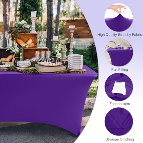 ABCCANOPY 6 FT Purple Spandex Table Cover Stretch Fitted Wrinkle Resistant Tablecloth Reuse for Rectangular Folding Table Patry Event Wedding Banquet Protector - Image 2