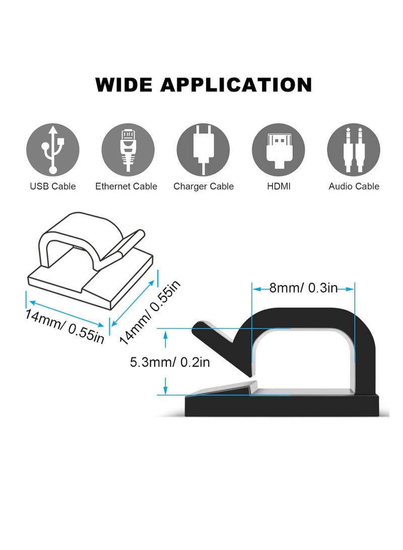 Adhesive Cable Clips Black 50Pcs Small 8mm, Wall Wire Holder for Cord Cable Organizer for Cord Cable Clamp Management Clip Under Desk, Black Light Clip Hook for Outdoor String Light - Image 2