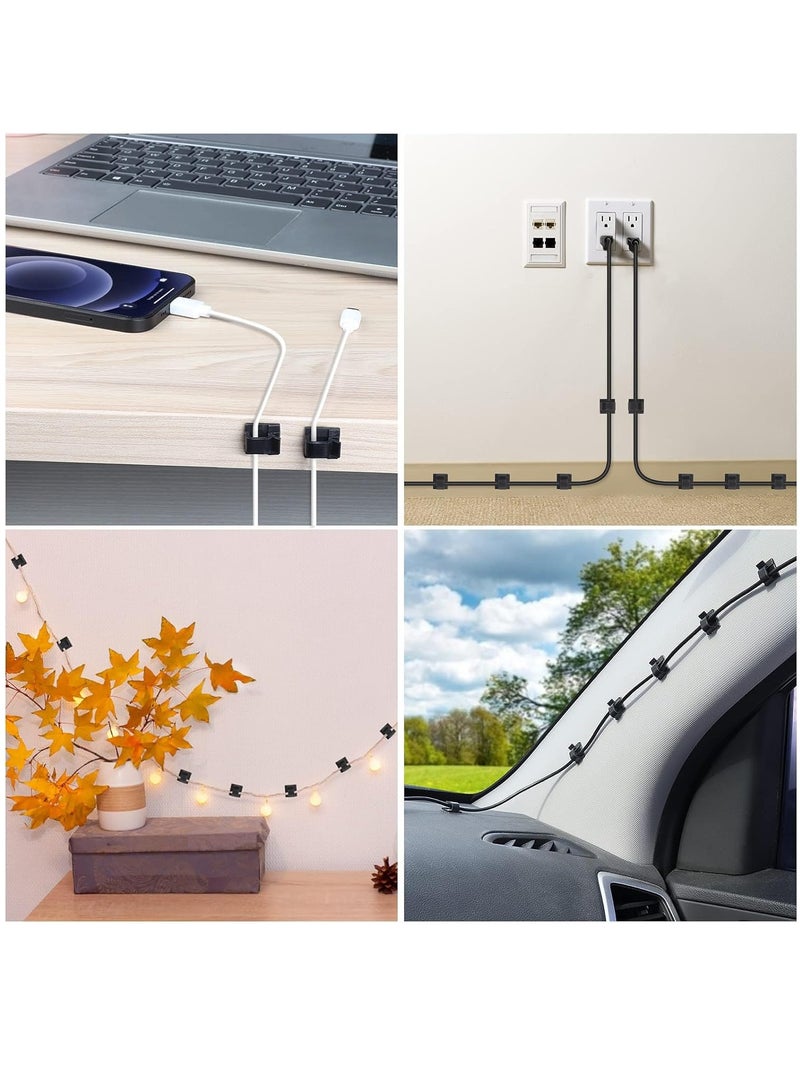 Adhesive Cable Clips Black 50Pcs Small 8mm, Wall Wire Holder for Cord Cable Organizer for Cord Cable Clamp Management Clip Under Desk, Black Light Clip Hook for Outdoor String Light - Image 5