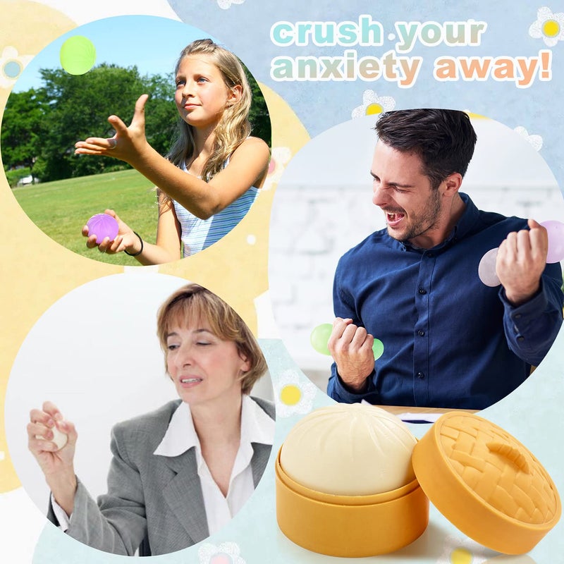FFNIU Colorful Dumpling Stress Balls, 4 Pcs Fidget Sensory Toy, Stress Relief Squeezing Dough Bun for Halloween Project, Tricking People, Kid Playing - Image 3
