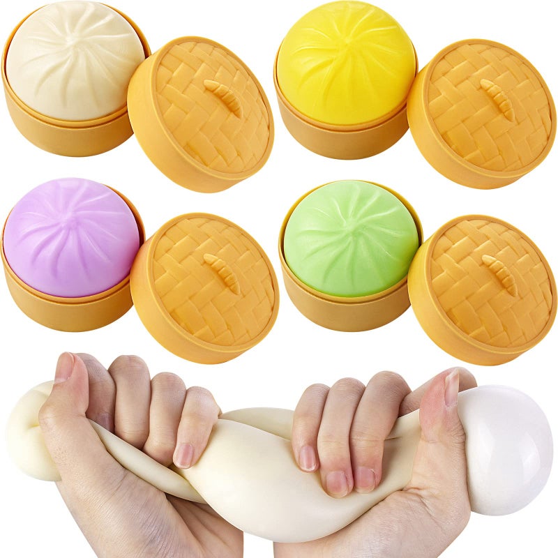 FFNIU Colorful Dumpling Stress Balls, 4 Pcs Fidget Sensory Toy, Stress Relief Squeezing Dough Bun for Halloween Project, Tricking People, Kid Playing - Image 1