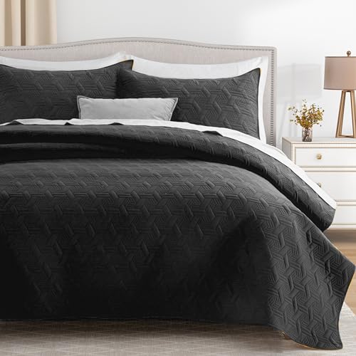 Lavsiry Black Queen Size Quilt Bedding Set with Pillow Shams, Summer Lightweight Bedspread Coverlet, Soft Quilted Blanket Thin Comforter for All Seasons - Image 2