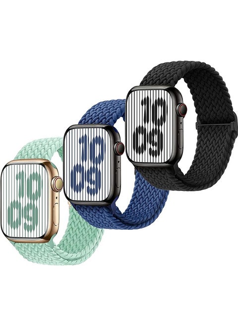 Braided Stretchy Strap Compatible with Apple Watch Band Series 10 9 8 7 6 5 4 3 SE SE2 38mm 40mm 41mm 42mm iWatch Sport Elastic Replacement Bands for Man Woman(Black+Navy Blue+Teal)
