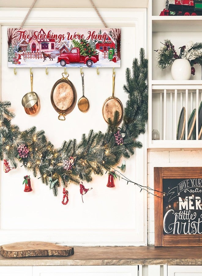 Maitys Christmas Stocking Holder with 7 Hangers - Wooden Organizer Sign 'The Stockings were Hung' - Xmas Mantel Snowmen Wall Mount Hanging Hook for Mantel (Truck) - Image 5