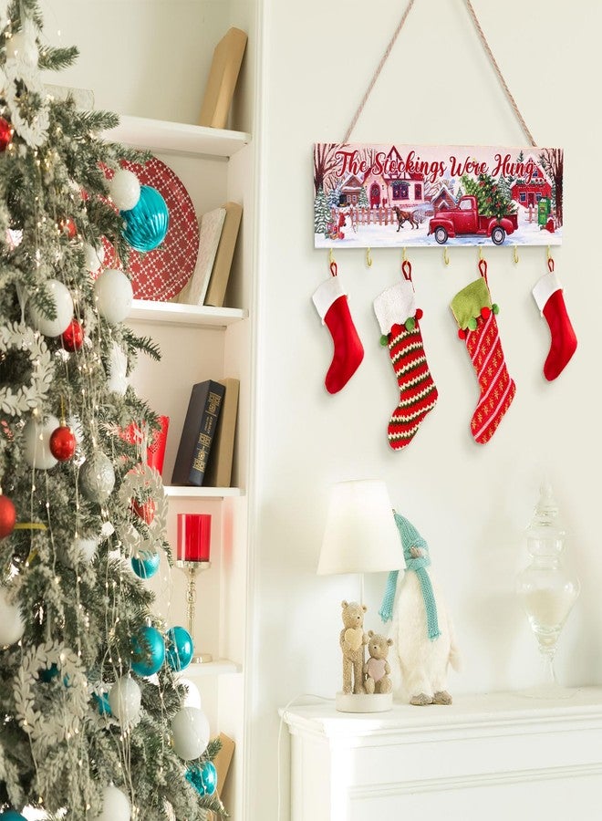 Maitys Christmas Stocking Holder with 7 Hangers - Wooden Organizer Sign 'The Stockings were Hung' - Xmas Mantel Snowmen Wall Mount Hanging Hook for Mantel (Truck) - Image 3
