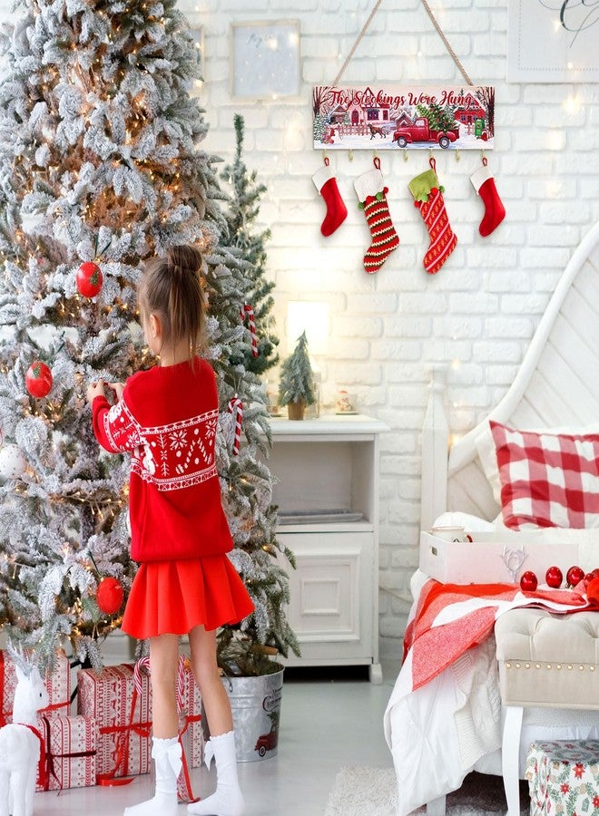 Maitys Christmas Stocking Holder with 7 Hangers - Wooden Organizer Sign 'The Stockings were Hung' - Xmas Mantel Snowmen Wall Mount Hanging Hook for Mantel (Truck) - Image 4