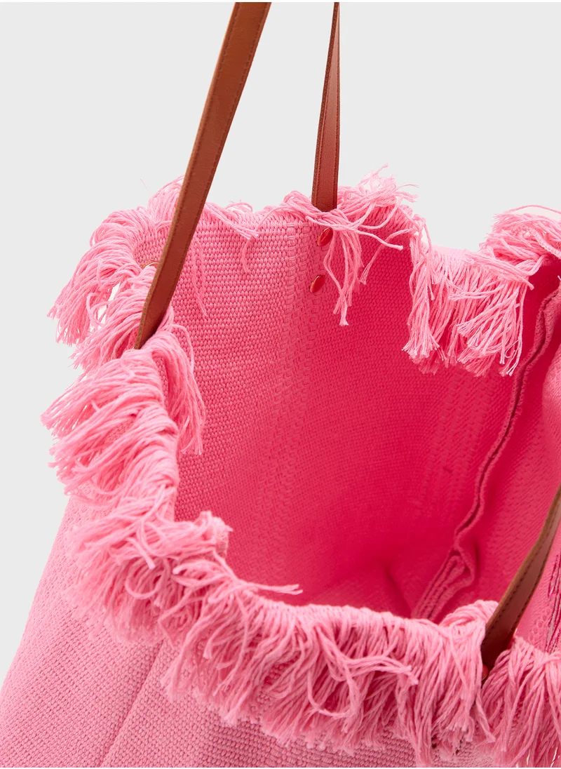جينجر Summer Vibes Frayed Edge Canvas Shopper Bag