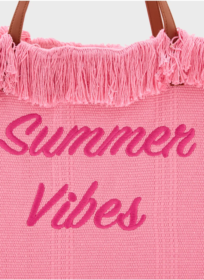 جينجر Summer Vibes Frayed Edge Canvas Shopper Bag