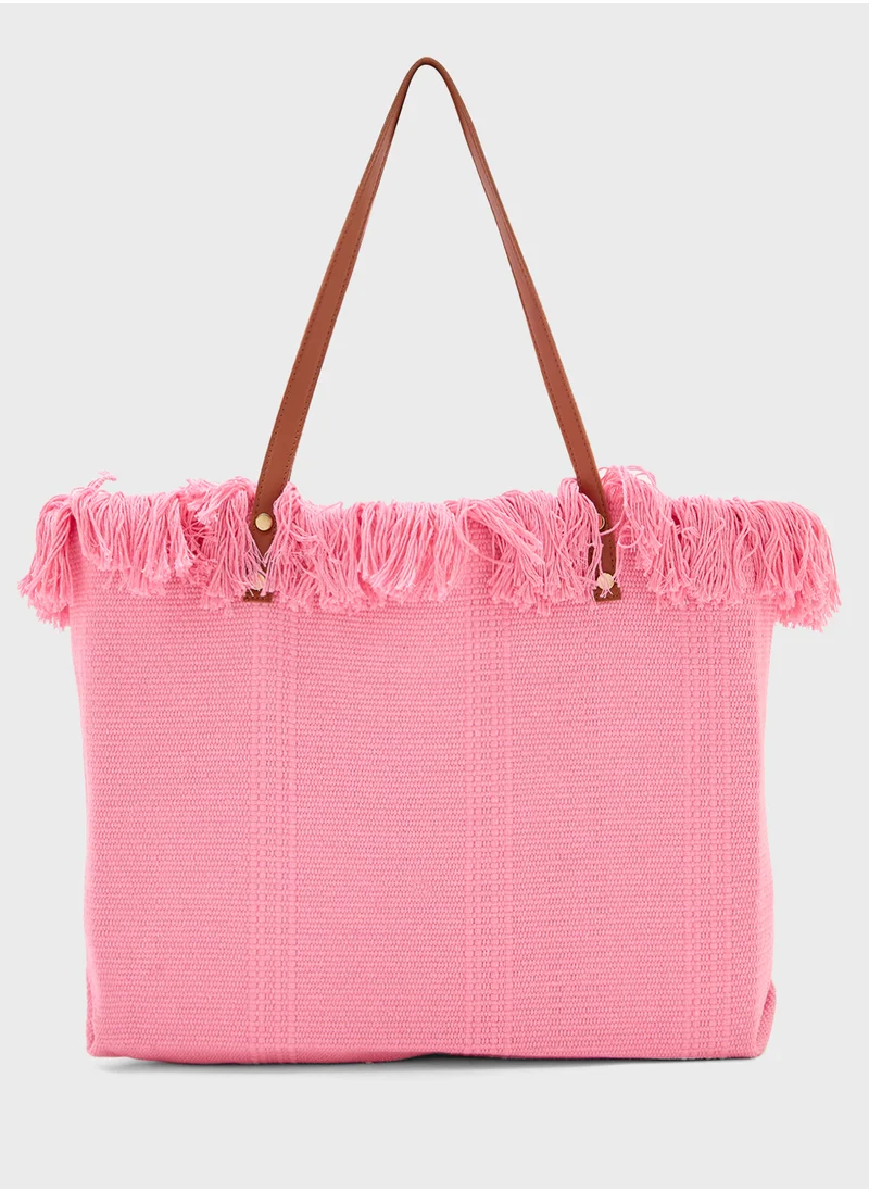 Ginger Summer Vibes Frayed Edge Canvas Shopper Bag