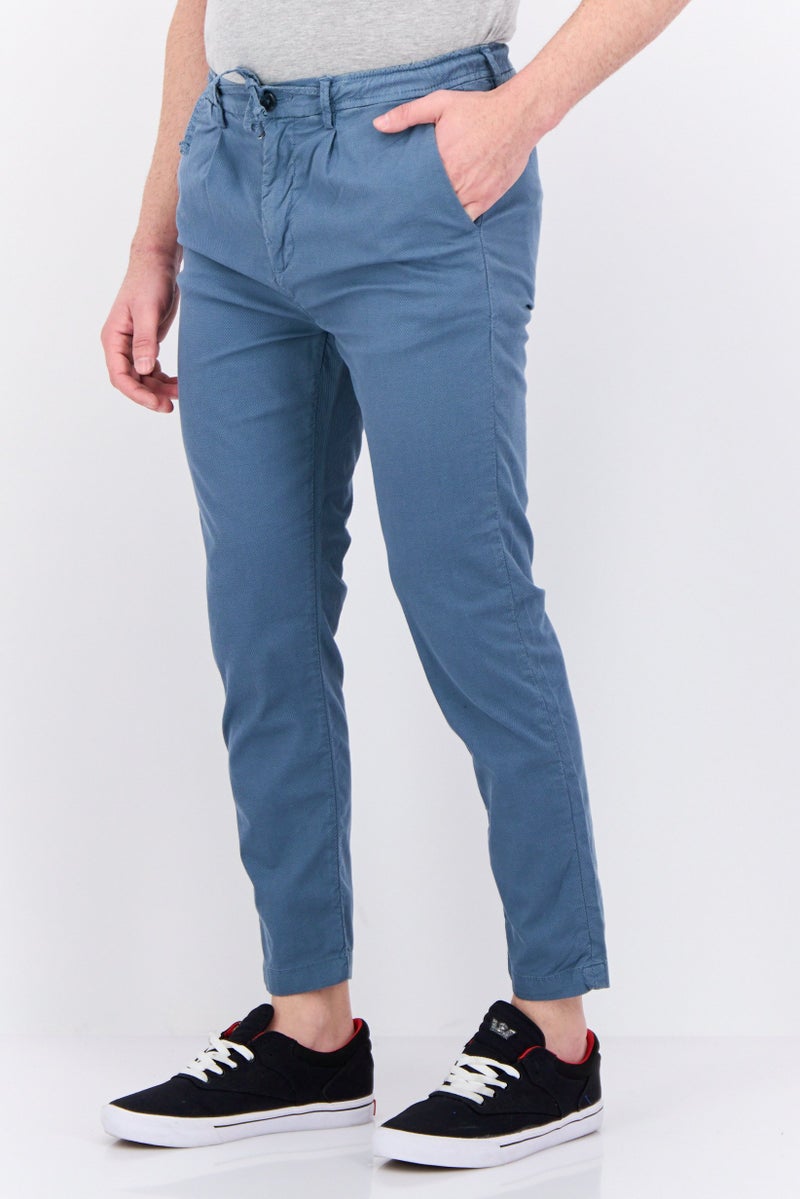 Sorbino Men Regular Fit Microgrid Pattern Chino Pants, Slate Blue - Image 2