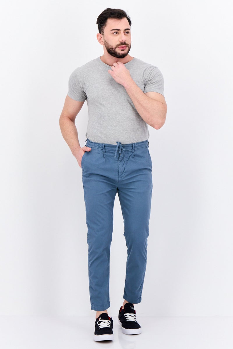 Sorbino Men Regular Fit Microgrid Pattern Chino Pants, Slate Blue - Image 4