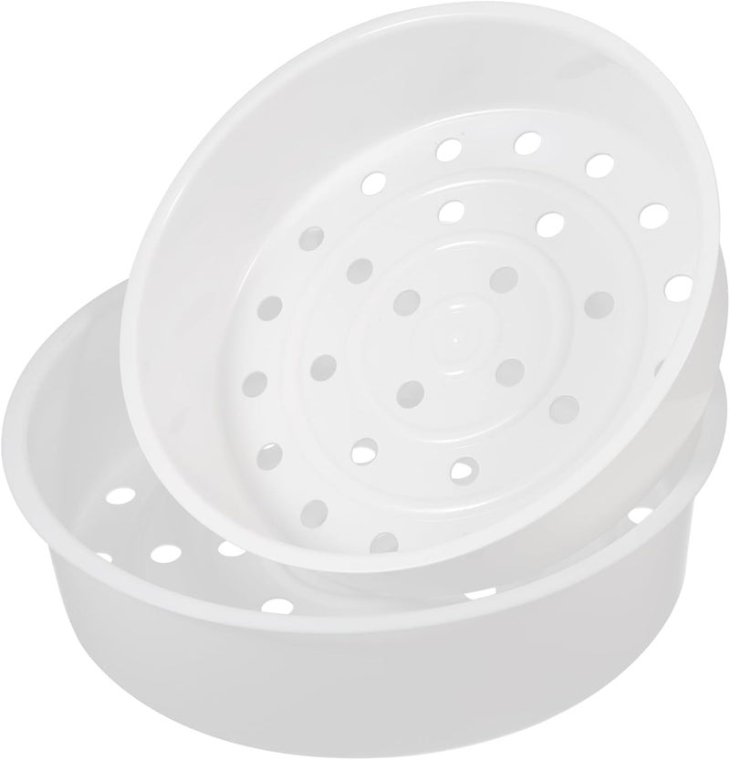 Storage burden minimized build IMIKEYA 2pcs Plastic Steamer Bowls for Rice Cooker Multipurpose White Mesh Food Steamer Basket Kitchen Accessories for Even Heating and Healthy Cooking Tiered purchase options - Image 1