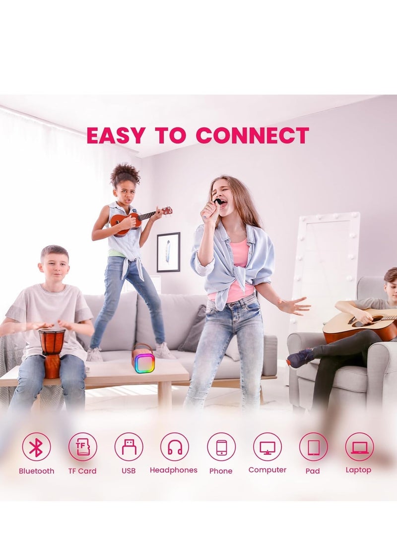 JAJEEK "New Mini Karaoke Machine for Kids & Adults – Portable Bluetooth Speaker with 2 Wireless Microphones, MP3 Music Player. Perfect Birthday Gift for Girls 3-12 Years Old, Ideal for Family Home Parties (Pink, 2 Mics)" - Image 4