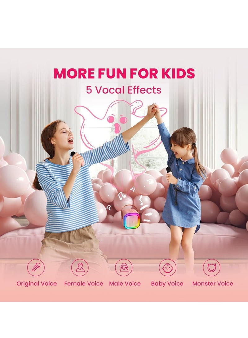 JAJEEK "New Mini Karaoke Machine for Kids & Adults – Portable Bluetooth Speaker with 2 Wireless Microphones, MP3 Music Player. Perfect Birthday Gift for Girls 3-12 Years Old, Ideal for Family Home Parties (Pink, 2 Mics)" - Image 2